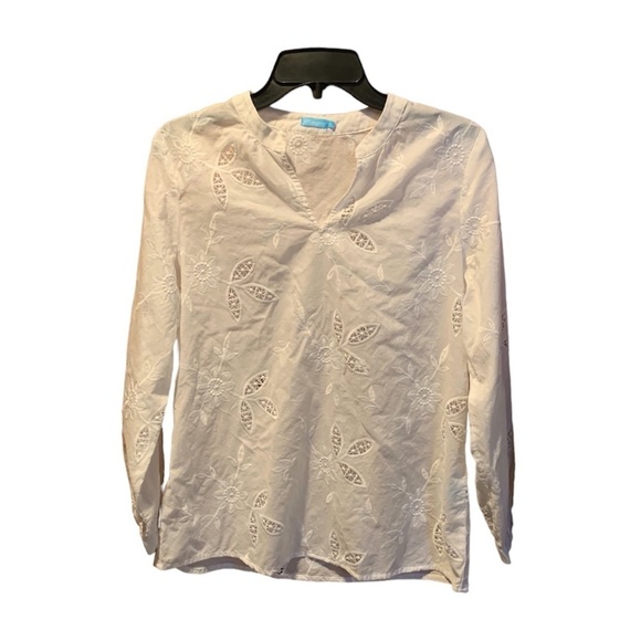 J. McLaughlin V-Neck White Floral Embroidered Blouse XS - Picture 1 of 6